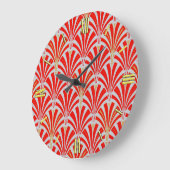 アールデコファンパターン – パールグレーの赤 ラージ壁時計 (傾斜)