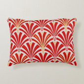 アールデコファンパターン – パールグレー上の赤 アクセントクッション (正面)