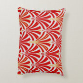 アールデコファンパターン – パールグレー上の赤 アクセントクッション (裏面(縦))