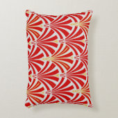 アールデコファンパターン – パールグレー上の赤 アクセントクッション (正面(垂直))