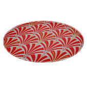 アールデコファンパターン – パールグレー上の赤 カッティングボード (角)