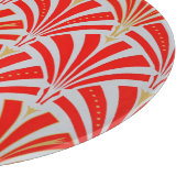 アールデコファンパターン – パールグレー上の赤 カッティングボード (角)