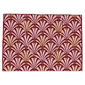 アールデコファンパターン-ピンクおよびバーガンディ ラージペーパーバッグ (裏面)
