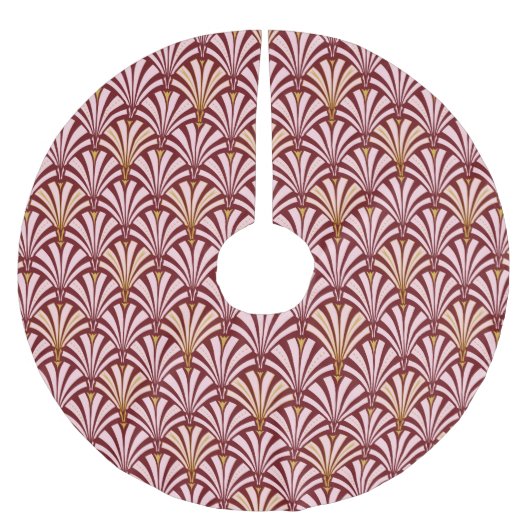 アールデコファンパターン – ピンクとブルゴーニュ ブラッシュドポリエステルツリースカート (正面)