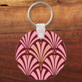 アールデコファンパターン – ピンクとマルーン キーホルダー (正面)