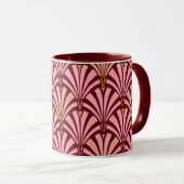 アールデコファンパターン – ピンクとマルーン マグカップ (正面右)