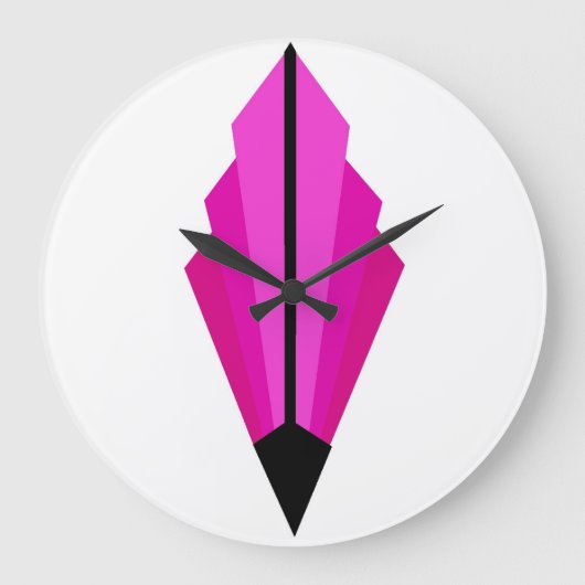 アールデコファンパターン（ピンクとラズベリー） ラージ壁時計 (正面)