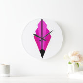 アールデコファンパターン（ピンクとラズベリー） ラージ壁時計 (ホーム)