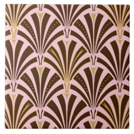アールデコファンパターン-ピンクのチョコレート タイル