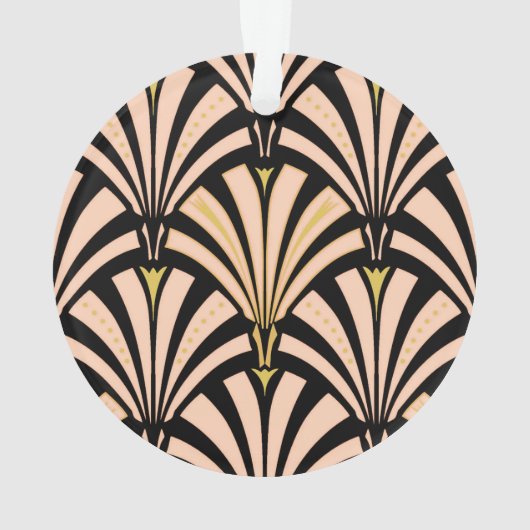 アールデコファンパターン – ピーチオンブラック オーナメント (裏面)