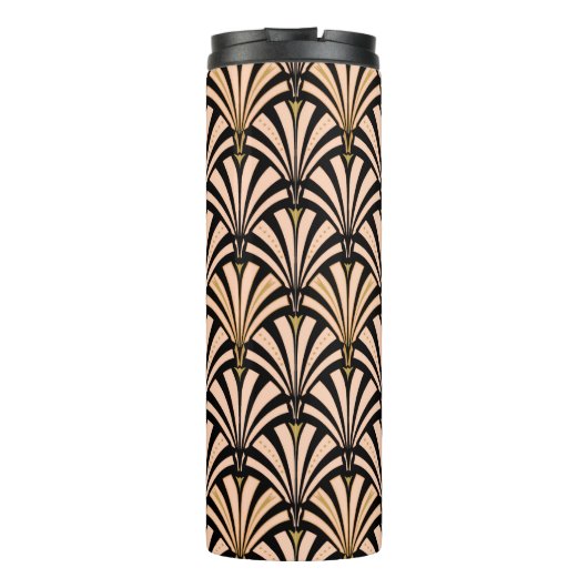 アールデコファンパターン、ピーチピンクonブラック タンブラー (裏面)