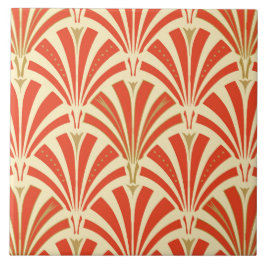 アールデコファンパターン-マンダリンオレンジ タイル