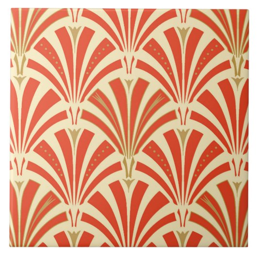 アールデコファンパターン-マンダリンオレンジ タイル (正面)
