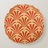 アールデコファンパターン – マンダリンオレンジ ラウンドクッション (正面)