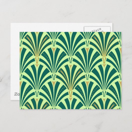 アールデコファンパターン – 松とミントグリーン ポストカード (正面/裏面)