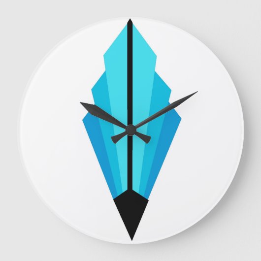 アールデコファンパターン（淡いブルー） ラージ壁時計 (正面)