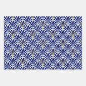 アールデコファンパターン、濃い青、オレンジ、紫 ラッピングペーパーシート (正面)