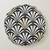 アールデコファンパターン-白および黒 ラウンドクッション (裏面)