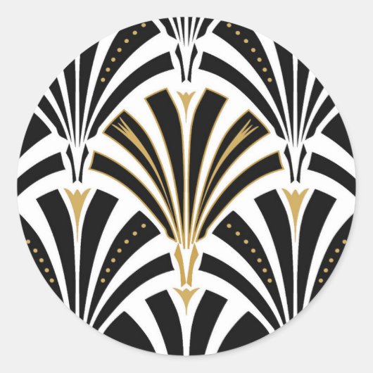 アールデコファンパターン – 白黒 ラウンドシール (正面)