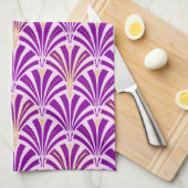 アールデコファンパターン – 紫と蘭 キッチンタオル (四つ折り)