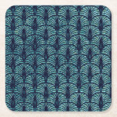 アールデコファンパターン(青) スクエアペーパーコースター (正面)