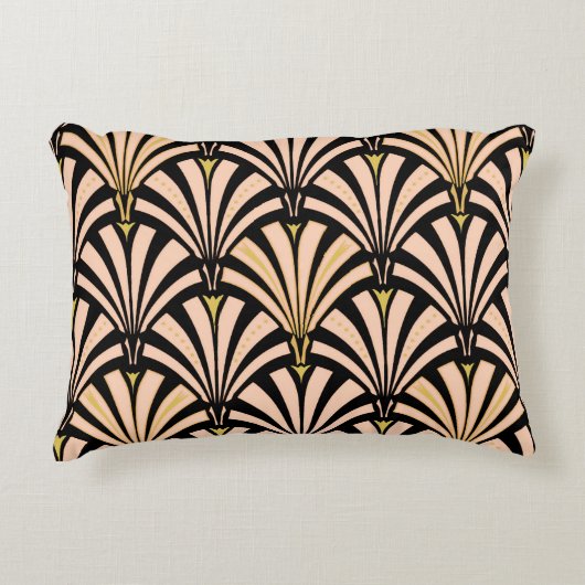 アールデコファンパターン-黒のモモ アクセントクッション (正面)