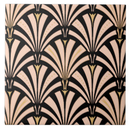 アールデコファンパターン-黒のモモ タイル