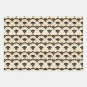 アールデコファンパターン(黒)、金ゴールド(白) ラッピングペーパーシート (正面3)