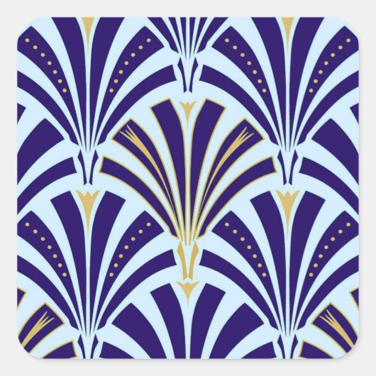 アールデコファンパターン – cobaltとsky blue スクエアシール (正面)