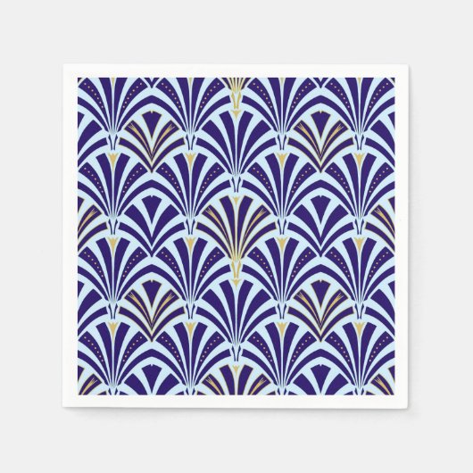 アールデコファンパターン – cobaltとsky blue スタンダードカクテルナプキン (正面)