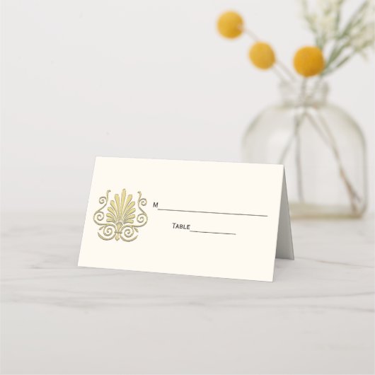 アールデコファンフェザーエスコートカードプレイス金ゴールドアイボリー プレイスカード (裏面)