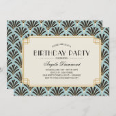 アールデコファンリタイアメントパーティースカイブルー 招待状 (正面/裏面)