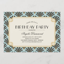 アールデコファンリタイアメントパーティースカイブルー 招待状