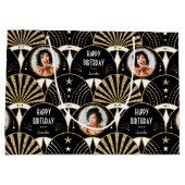 アールデコファン誕生日フェイクグリッターフォトブラック ラージペーパーバッグ (裏面)