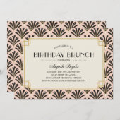 アールデコファン誕生日ブランチ赤面ピンク 招待状 (正面/裏面)