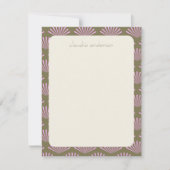 アールデコファン(オリーブと薄紫パーソナライズされた名) ノートカード (正面)