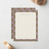 アールデコファン(オリーブと薄紫パーソナライズされた名) ノートカード (正面/裏面インサイチュ)