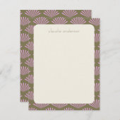 アールデコファン(オリーブと薄紫パーソナライズされた名) ノートカード (正面/裏面)