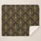 アールデコファン:ジオメトリックイエローブラック シェルパブランケット (正面(横))