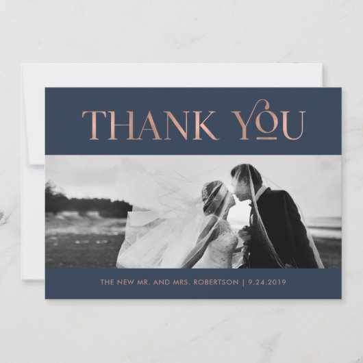 アールデコフェイクバラ金ゴールドオン海軍 | 写真ありがとう サンキューカード (正面)