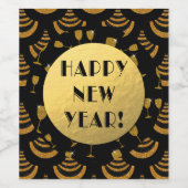 アールデコフェイク箔 |ブラック&金ゴールドフェイクグリッター ワインラベル (シングルラベル)