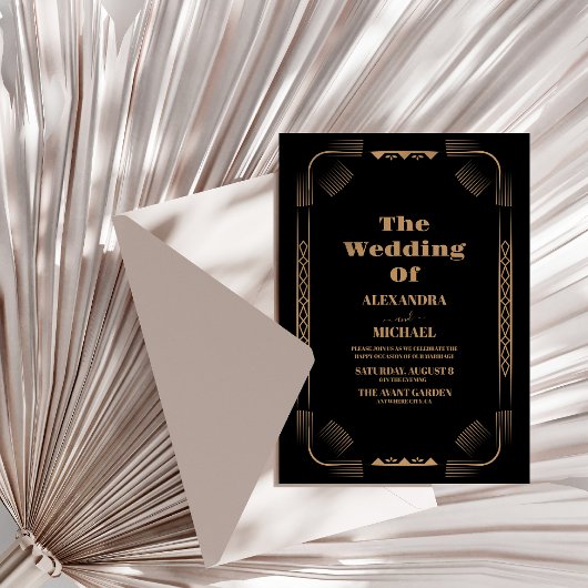 アールデコフェイク金ゴールド結婚 招待状