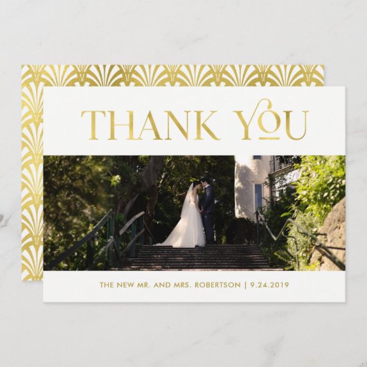 アールデコフェイク金ゴールド | 写真ありがとう サンキューカード (正面/裏面)