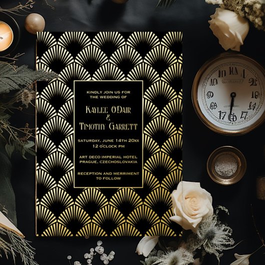 アールデコフォイ結婚ル/記念日/パーティの招待状 箔シーズンカード