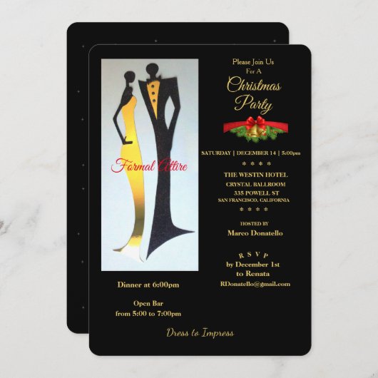 アールデコフォーマルの服装クリスマスパーティの招待状 招待状 (正面/裏面)