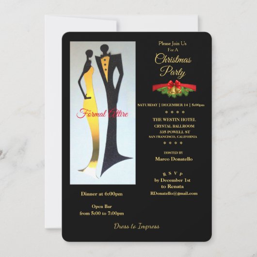 アールデコフォーマルの服装クリスマスパーティの招待状 招待状 (正面)