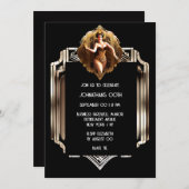 アールデコフラッパー女の子ギャツビーシックお祝い 招待状 (正面/裏面)