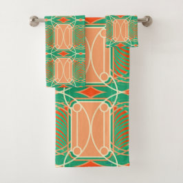 アールデコフラミンゴピンク&アクアタオル バスタオルセット