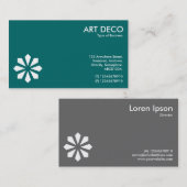 アールデコフラワーシンボル – ティール(緑がかった色)緑006666 名刺 (正面/裏面)