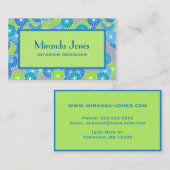 アールデコフラワーズセルレアンブルー&ライムグリーン 名刺 (正面/裏面)